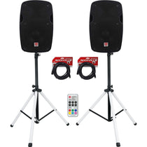 (2) SPG84 8" Passive 400W DJ PA Speakers+Stands w/LEDs+Remote+Cables