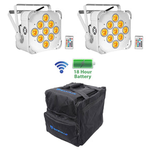 (2) BEST PAR 60 White Rechargeable Wash Lights w/ Wireless DMX+RGBWA+UV+Bag