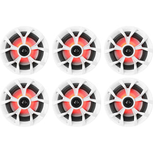 (6) Rockville RKL65MBW 6.5" 700w Marine Boat Speakers w/LED+Black/White Grilles