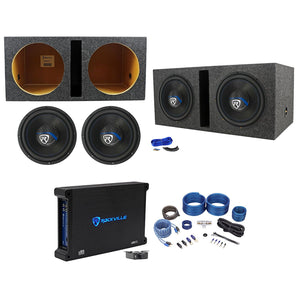 2) Rockville K5 W12K5S4 12" 1400w Subwoofers+Vented Sub Box+Mono Amplifier+Wires