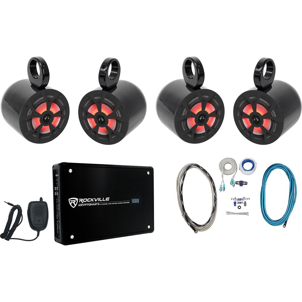 RKL65MBW 6.5" LED Speakers 4-Pack + MAC65B Pods + KRYPTON MF3 Amp Bundle