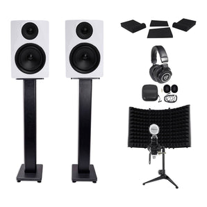 (2) APM6W 6.5" 350w Studio Monitors+36" Stands+Pads+Headphones+Mic+Shield