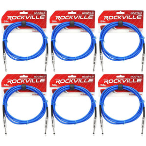 6 Rockville RCGT6.0BL 6'  1/4" TS to 1/4'' TS Guitar/Instrument Cable