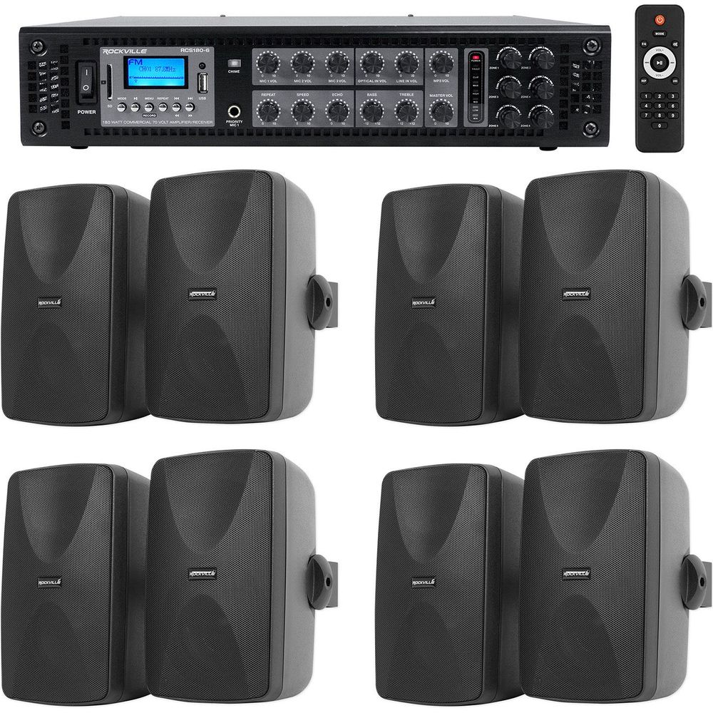 WET-7020B Black 8-Pack + RCS180-6 Amplifier Bundle