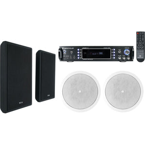 Home Theater Receiver w/ Bluetooth+(2) JBL Ceiling+(2) Black Slim Wall Speakers