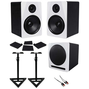 (2) Rockville APM8W 8" Powered Studio Monitors+Active 10" Subwoofer+Stands+Pads