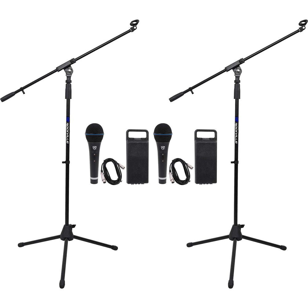 (2) RMM-XLR Dynamic Cardioid Metal Microphones w/ XLR Cables + RVMIC1 Stands