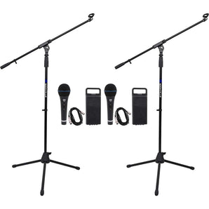 (2) Rockville RMM-XLR Dynamic Cardioid Pro Metal Microphones w/XLR Cables+Stands