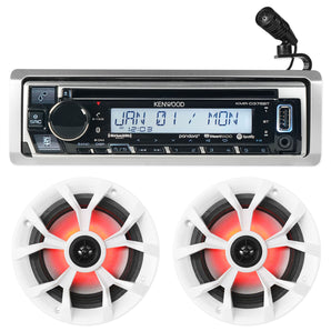 Kenwood KMR-D375BT Marine Bluetooth CD Player Receiver+(2) 6.5" LED Speakers