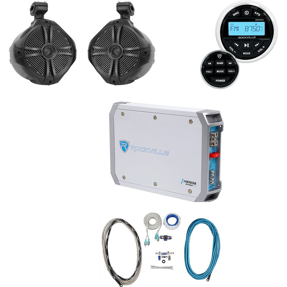 RGHR2 Marine Bluetooth Receiver+Remote+8" Wakeboards+2-Ch Amp+Wire Kit