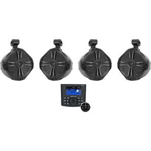 Rockville RGHR45 4 Zone Marine Receiver w/Bluetooth+(4) 8" Black Tower Speakers