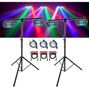 (4) Rockville Spyder LED Beam Moving Head DMX DJ Party Lights+(2) Tripod Stands
