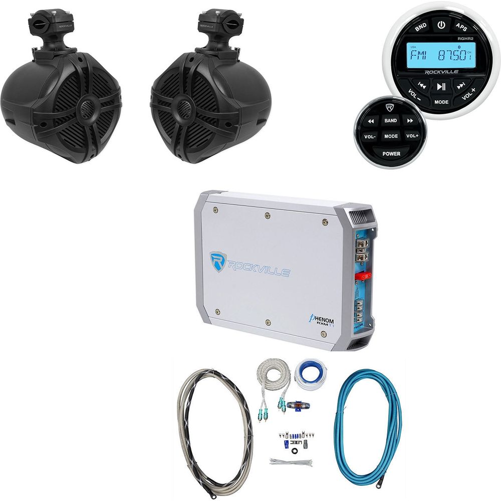 RGHR2 Marine Bluetooth Receiver+Remote+6.5" Wakeboards+Amplifier+Wires