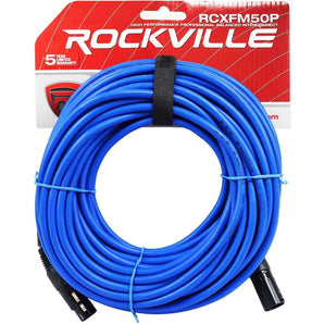Rockville RCXFM50P-BL Blue 50' Female to Male REAN XLR Mic/Speaker Cable