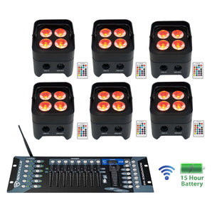 6 Rockville BEST PAR 50 Battery Par Wash Lights Wireless DMX+Controller+RGBWA+UV