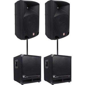 2) Rockville RPG10 10" Powered 600W DJ PA Speakers+2) Subwoofers+Mounting Poles