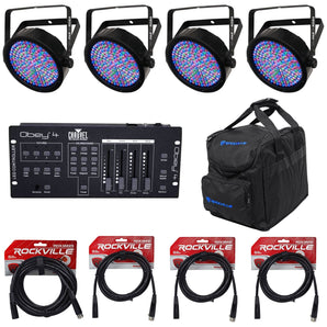 4 Chauvet SlimPAR 64 RGBA LED Wash Lights+Obey4 Controller+Lighting Bag+4 Cables