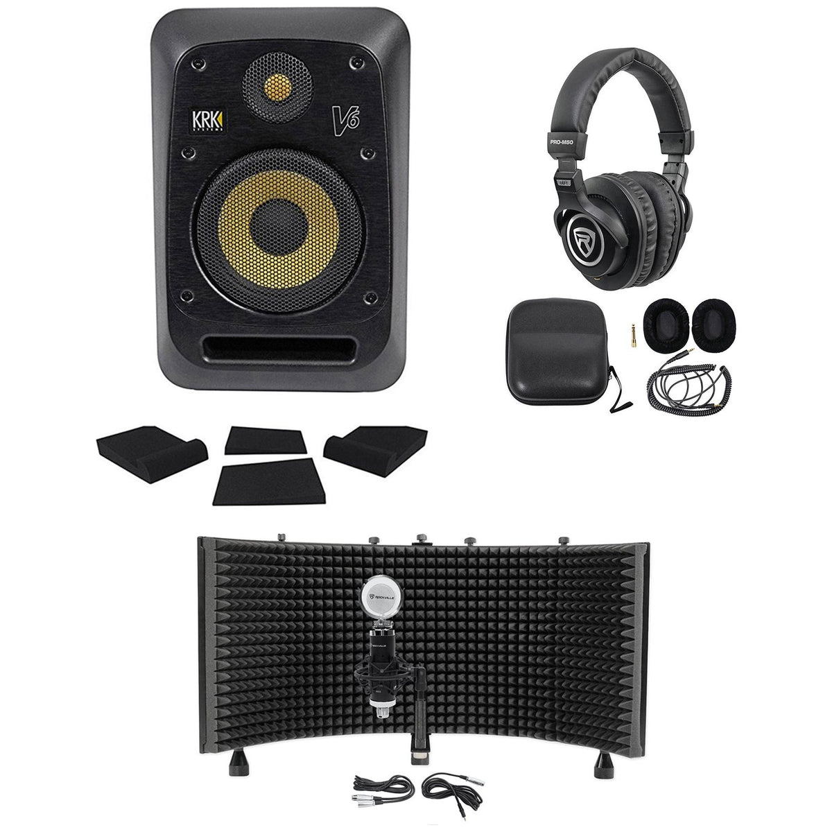 V6S4-NA 6" Powered Studio Monitor + Mic + Mount + Shield + Headphones + Pads