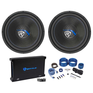 (2) Rockville K5 W15K5S4 15" 2000w 4 Ohm Car Subwoofers+Mono Amplifier+Amp Kit