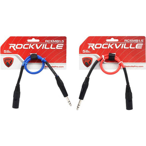 2 Rockville 1.5' Male REAN XLR to 1/4'' TRS Balanced Cable (Red and Blue)
