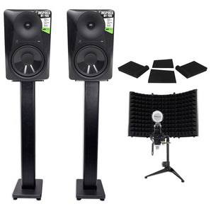 2 Mackie MR824 8” 85w Powered Studio Monitors+Condenser Mic+Stands+Pads+Shield
