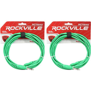 2 Rockville RCTR110G Green 10' 1/4'' TRS to 1/4'' TRS  Cable 100% Copper