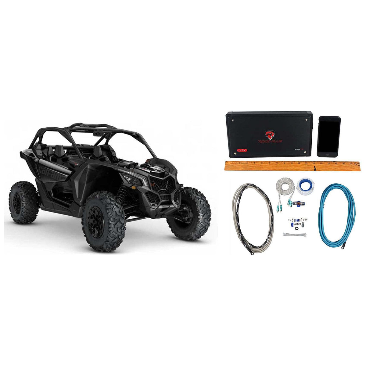Rockville RXD-T2 2400w 2-Channel Amplifier+Amp Kit For Can-Am Maverick ATV/UTV