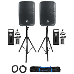 (2) Rockville TITAN 12 12" 2000w Active DJ PA Speakers/Bluetooth+(2) Mics+Stands