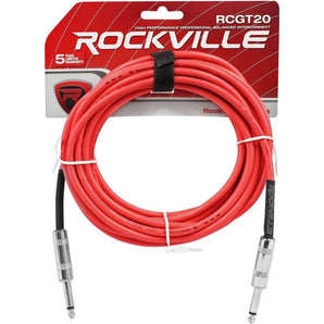 Rockville RCGT20R 20' 1/4'' TS to 1/4'' TS Instrument Cable-Red 100% Copper