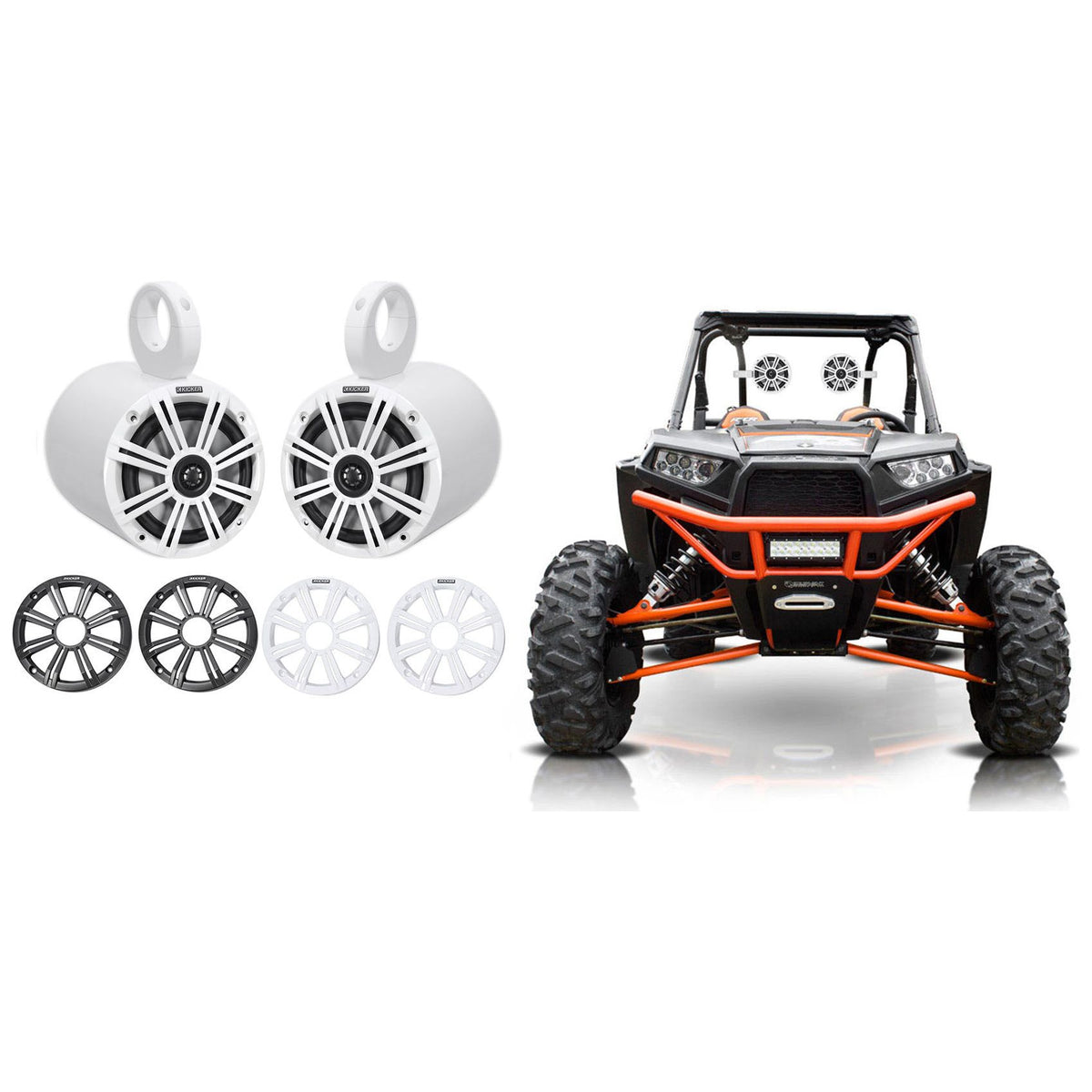 45KM654 6.5" Speakers + MAC65W White Tower Pods For RZR/ATV/UTV