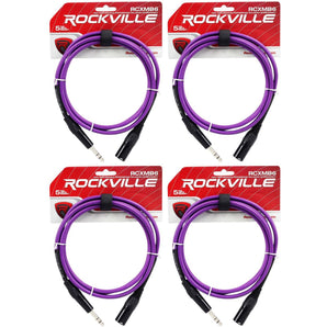 4 Rockville RCXMB6-P Purple 6' Male REAN XLR to 1/4'' TRS Balanced Cables