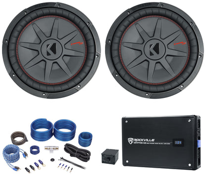 2 48CWRT124 COMPRT12 2000W 12" Slim Car Subwoofers+Mono Amplifier+Amp Kit