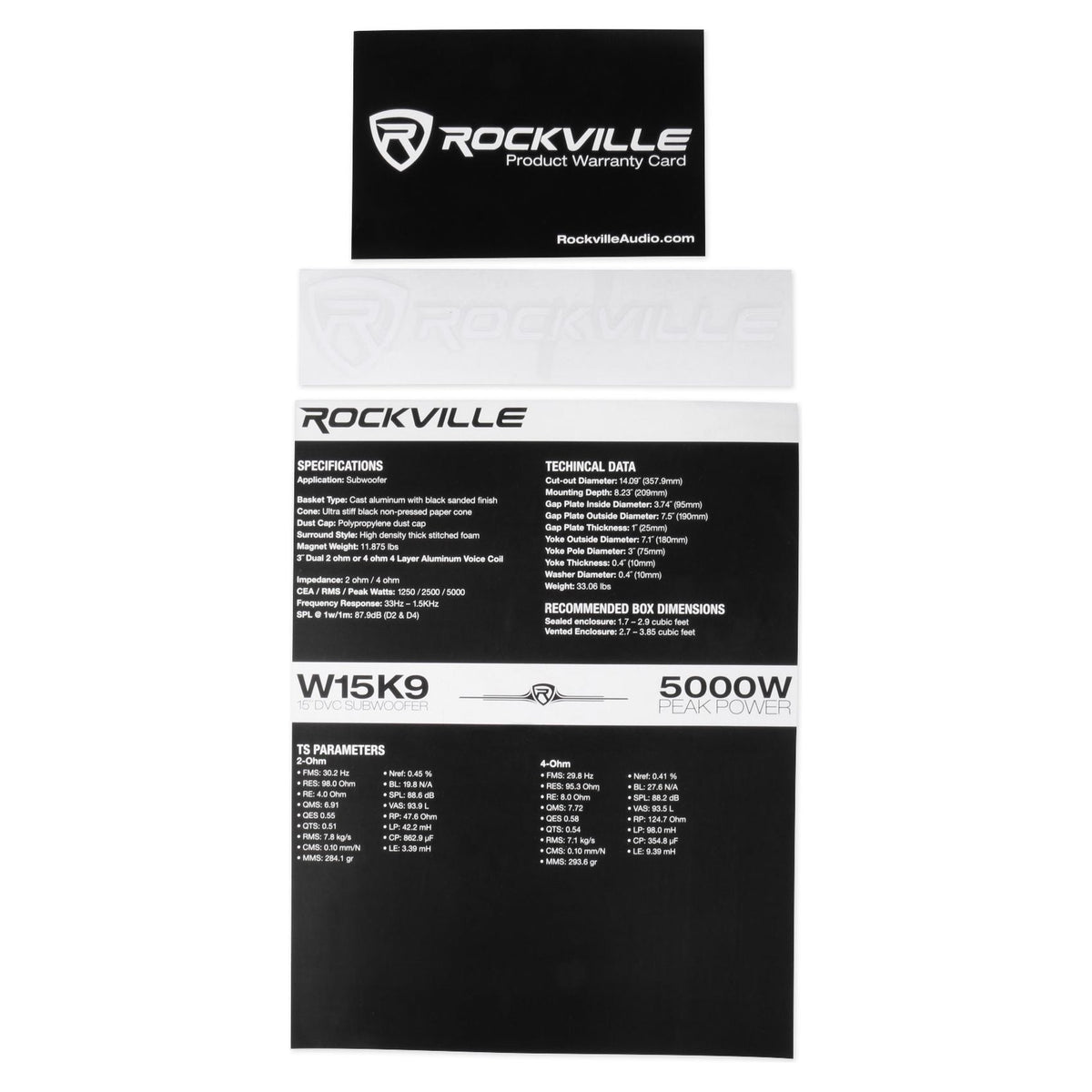 Rockville W15K9D4 15" 5000 Watt Car Audio Subwoofer+Mono Amplifier+Amp Kit