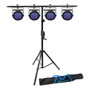 (4) Chauvet SlimPAR 64 RGBA DMX LED Wash Lights+Crank Up Lighting Stand