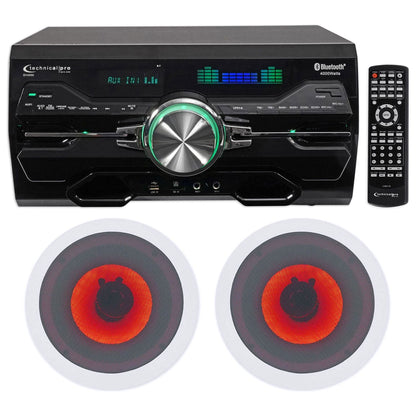 4000W Bluetooth DVD Receiver with (1) Pair 6.5" Red LED In-Ceiling Speakers
