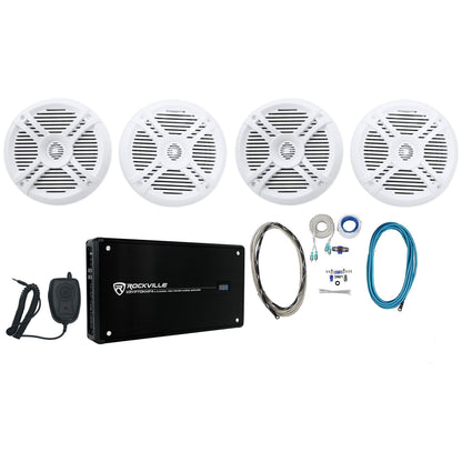 RMSTS65W White 6.5" Marine Speakers 4-Pack + KRYPTON MF4 Amplifier Bundle