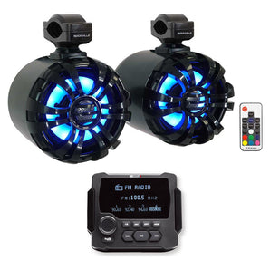 MB Quart GMR-LCD Marine/Boat Bluetooth Receiver+2) Black 6.5" LED Tower Speakers