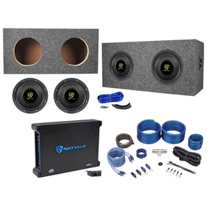 2) Rockville W65K9D2 6.5" 1000w Car Subwoofers+Sealed Box+Mono Amplifier+Amp Kit