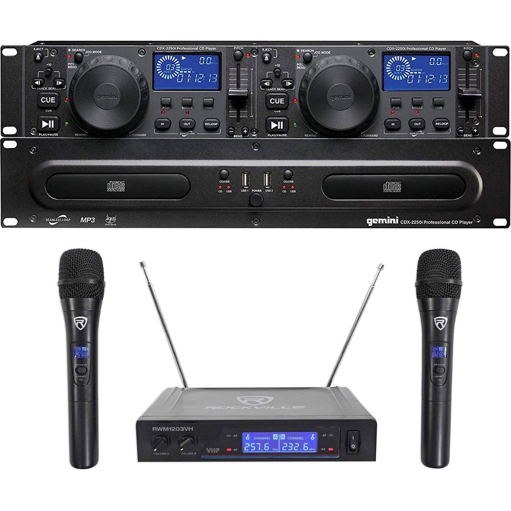 Gemini CDX-2250i DJ Dual Two Deck CD/MP3 Media Player+Dual Wireless Mics