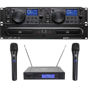 Gemini CDX-2250i DJ Dual Two Deck CD/MP3 Media Player+Dual Wireless Mics