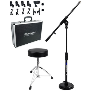PRESONUS DM-7 Seven-Piece Drum Microphone Kit 7 Drum Mics w/ Case++Stand+Throne