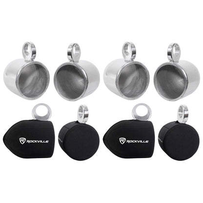 MAC80S 7.7" Silver Aluminum Wakeboard Tower Speaker Pods+Covers