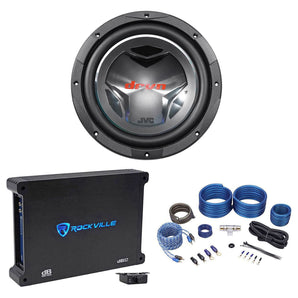 JVC CS-GD1210 12" 1400 Watt Dual 4 Ohm Car Subwoofer+Mono Amplifier+Amp Kit