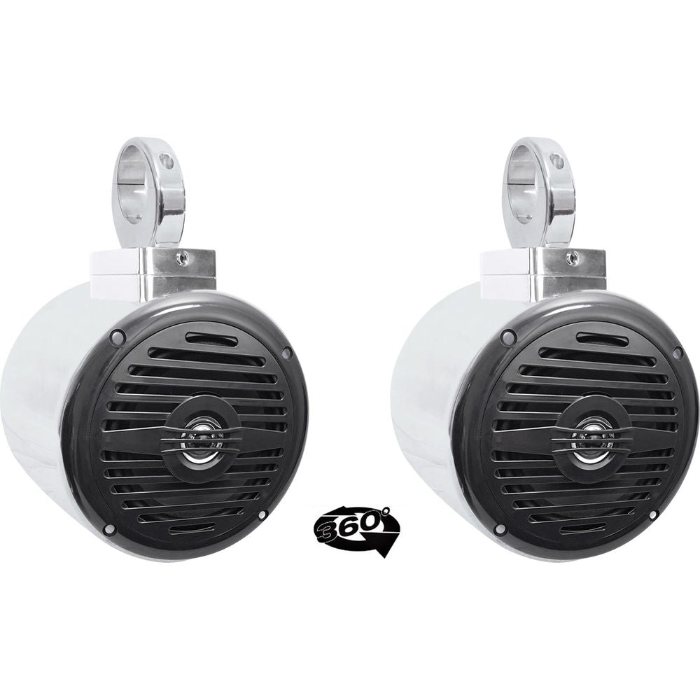 MAC525S 5.25" Chrome Wakeboard Pods 2-Pack + 360° Swivel Clamps Bundle