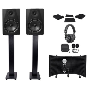 2 Rockville DPM6B 6.5"420w Active Studio Monitors+Stands+Headphones+Mic and Shield