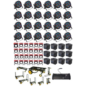 (24) Rockville RockPAR50 Par Can Wash Lights+DMX Controller+Cables+Bags+Cart