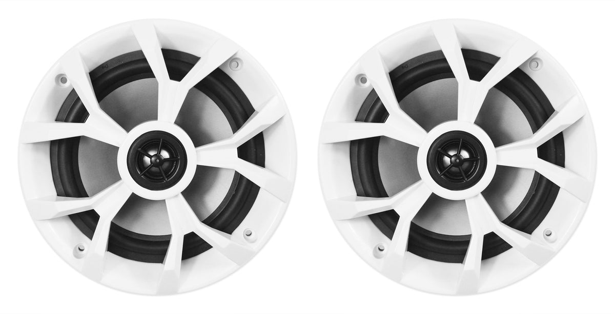 (4) RKL65MBW Dual 6.5" Marine Wakeboard LED Speakers+Amplifier+Amp Kit