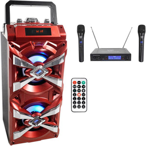 NYC Acoustics X-Tower Bluetooth Karaoke Machine System w/LED's+(2) Wireless Mics