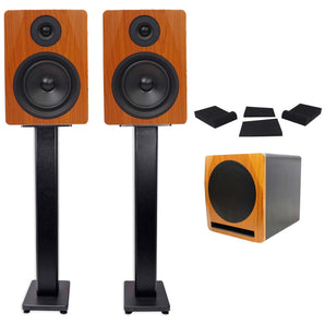 2 Rockville APM6C 6.5" Powered Studio Monitors+Active 10" Subwoofer+Stands+Pads