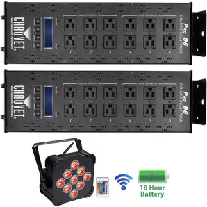 (2) Chauvet PRO-D6 Dimmer Switch Pack 115V/230V+Wireless Battery Par Can Light